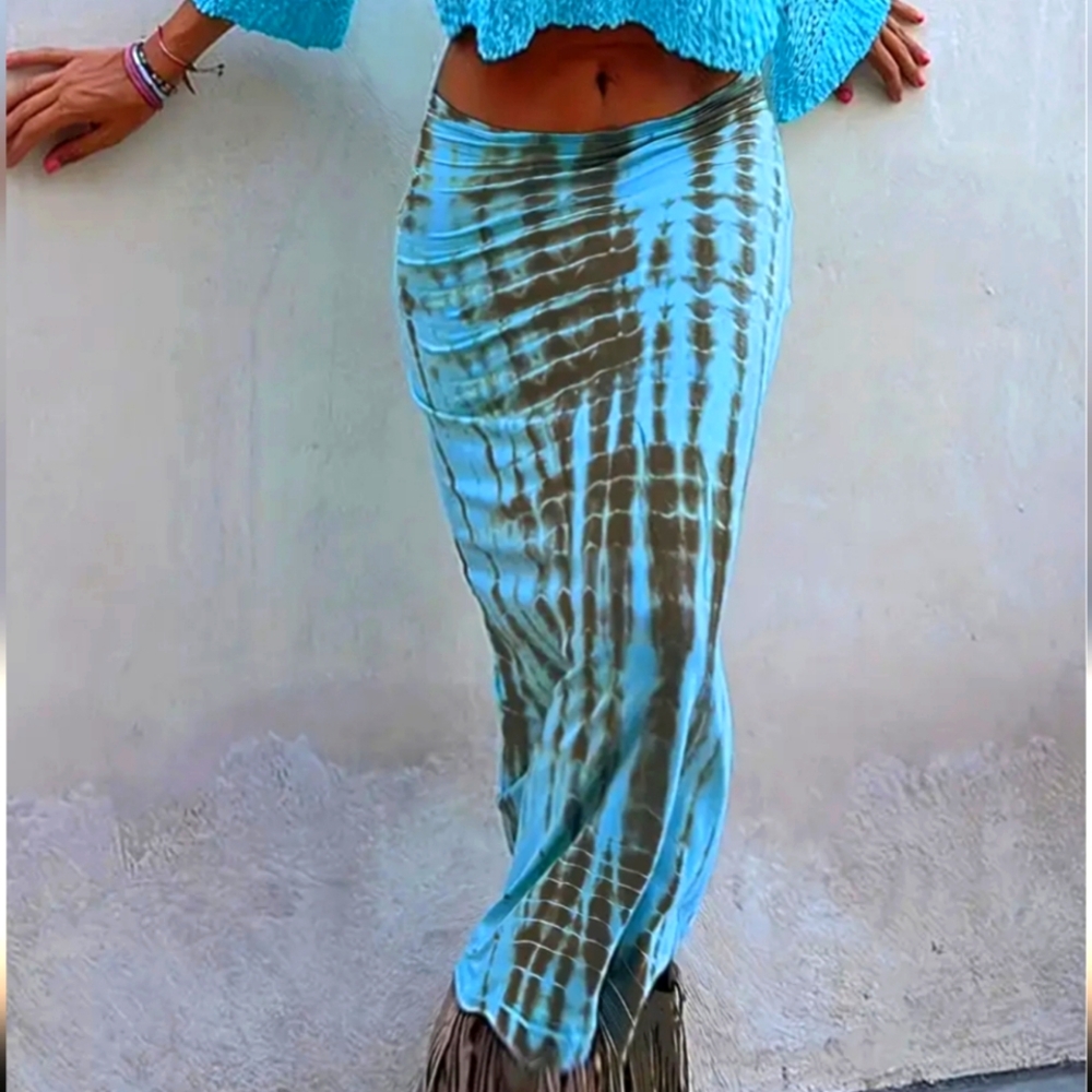Bodycon women medium Blue/brown Tie-Dye Maxi Skirt